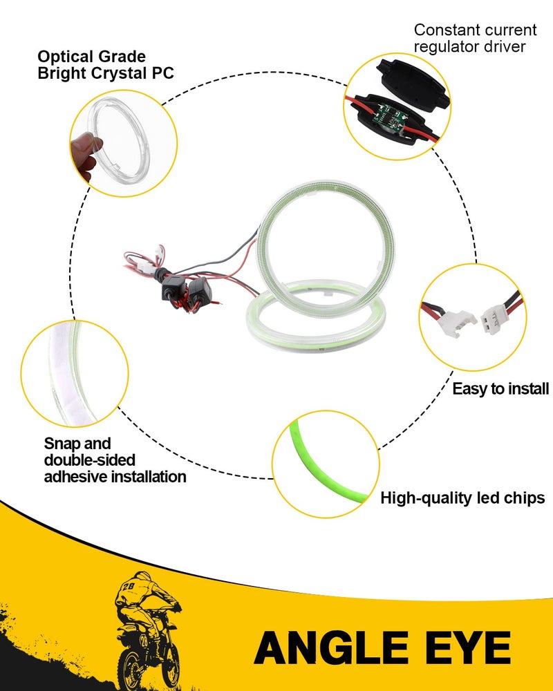 Qasim 80MM Green 63SMD Car Angel Eyes COB LED Halo Ring With Cover LED DRL Fog Light 12V 24V-1Pair - Image 3
